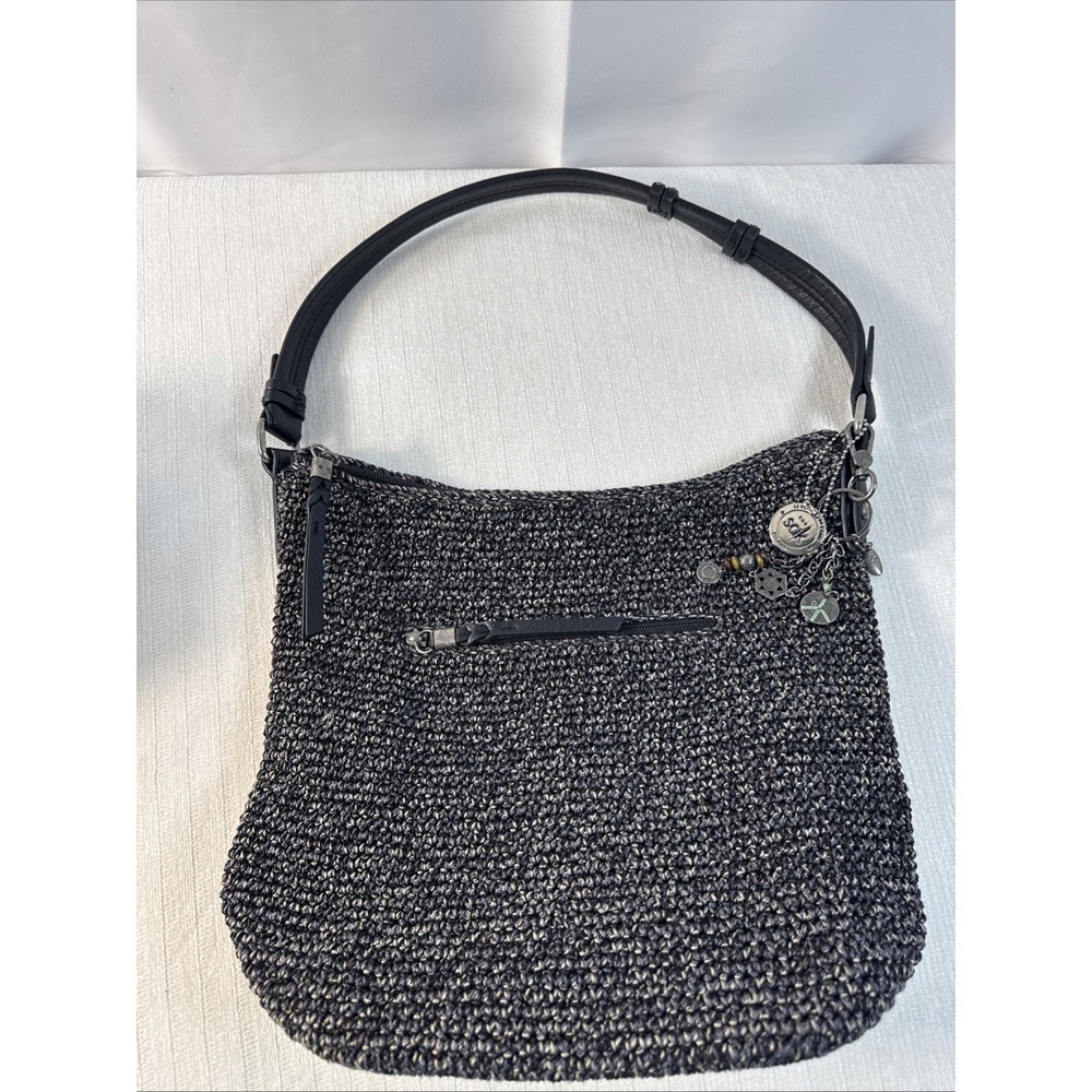 The Sak Sequoia Black Crocheted Purse Handbag Shoulder Strap Boho Charms